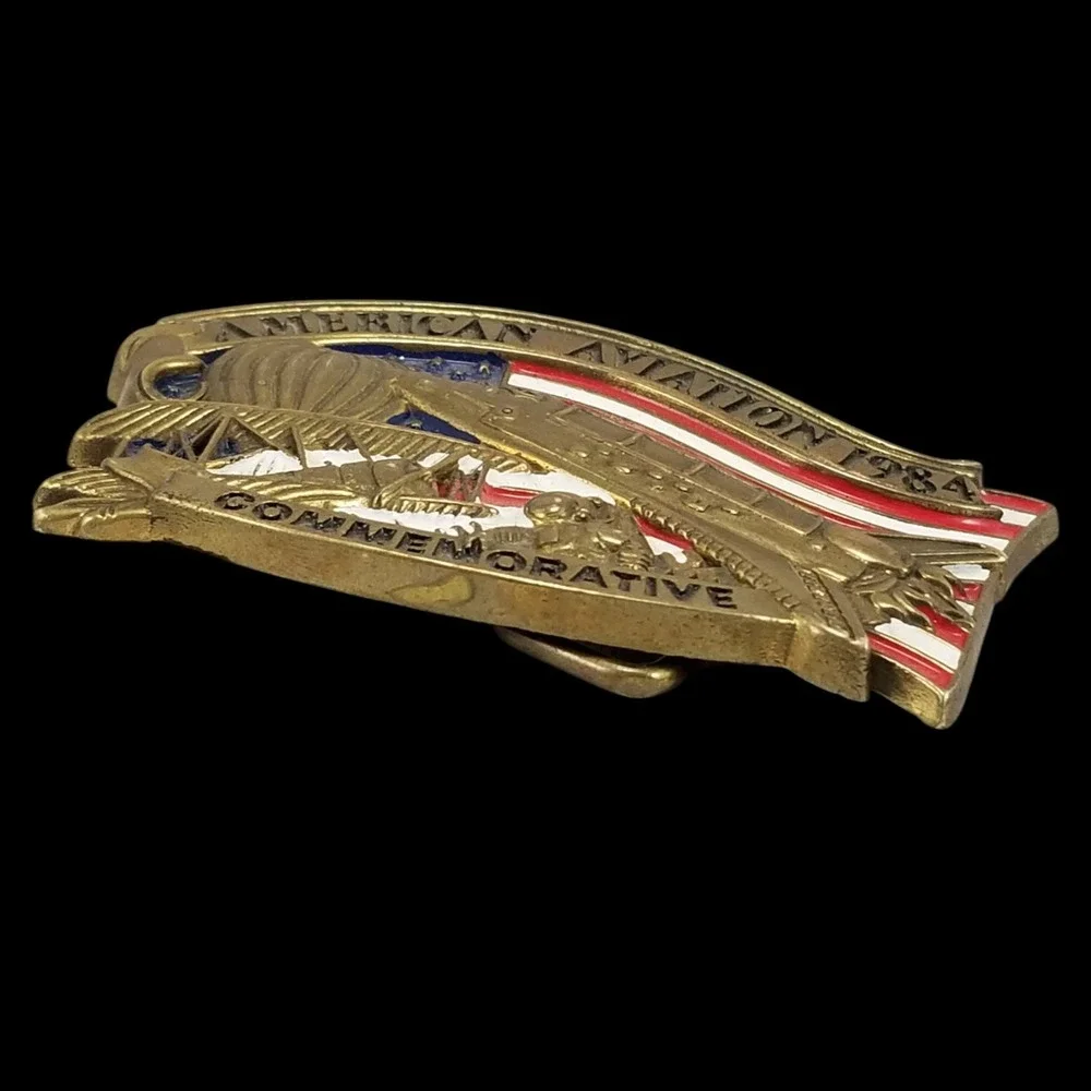 American Aviation 1984 Commemorative Solid Brass‎ Belt Buckle Baron Buckles USA